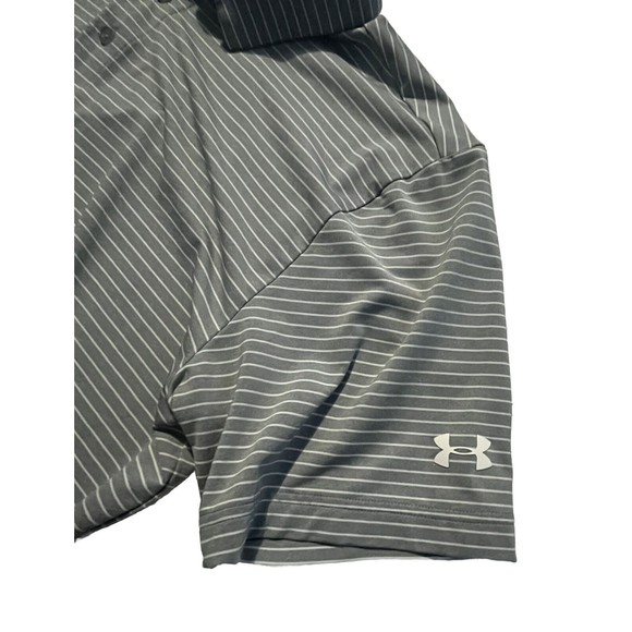 Under Armour Heatgear Loose Size Large Mens Polo Shirt Short Sleeve Grey Stripes - Picture 1 of 4